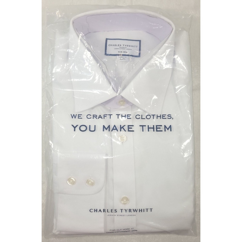 Charles Tyrwhitt Men's Non-Iron Royal Oxford Classic Fit Shirt - White - 17/36